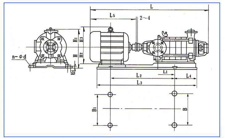 D、DG型臥式多級(jí)離心泵安裝結(jié)構(gòu)圖